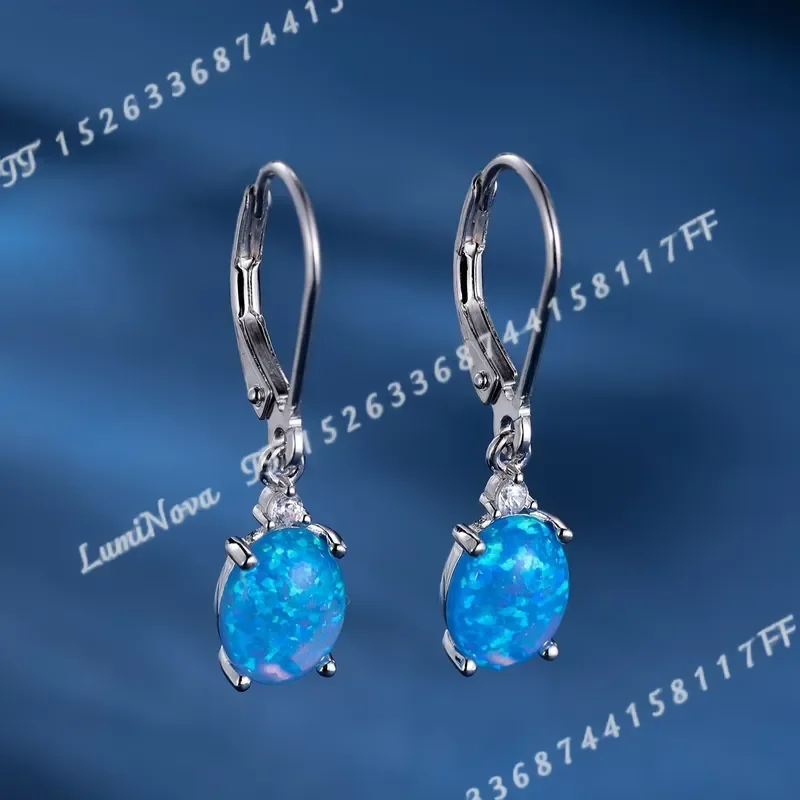 S925 Sterling Silver Round Cut Green Fire Opal Dangle Earrings Rhodium Plated Leverback Gemstone Drop Earrings for Women 2.2g