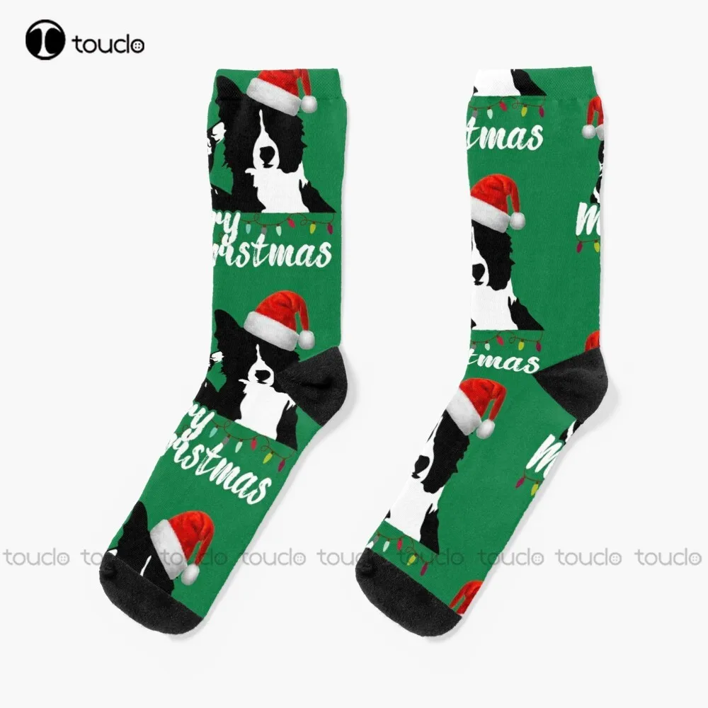 

Cat And Dog Merry Christmas Santa Claus Hat Socks Hiking Socks Men Unisex Adult Teen Youth Socks Christmas Gift Custom Sock