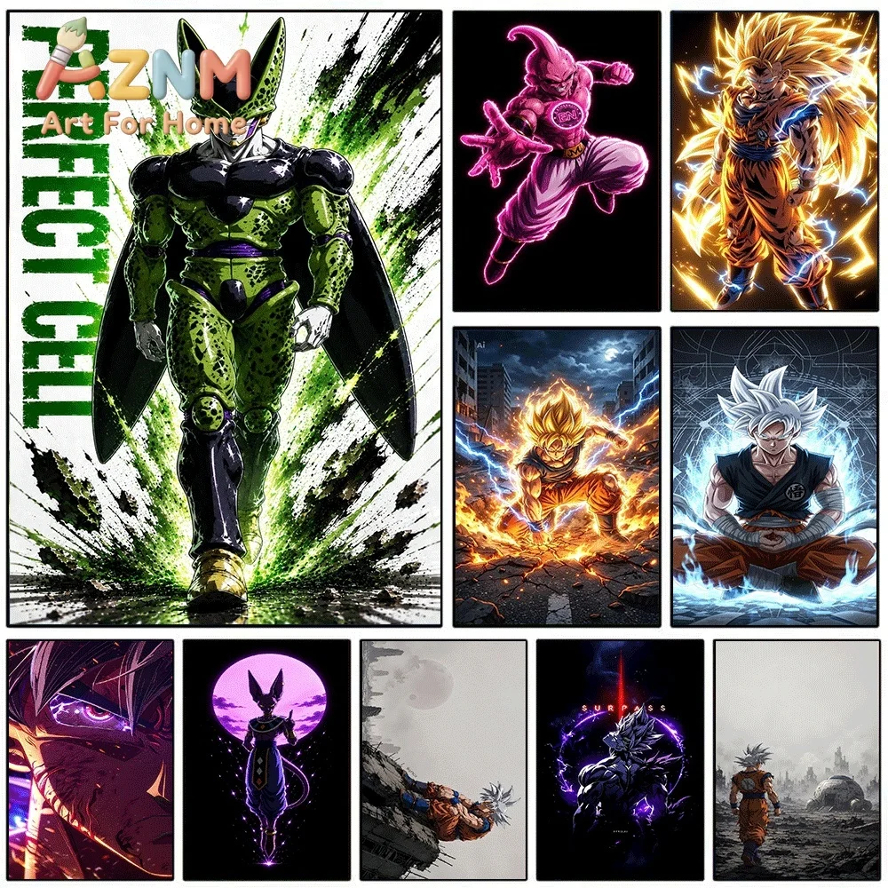 Dragon Ball Z Perfect Cell Majin Buu Goku Super Saiyan 3 Ultra Instinct Beerus Anime Canvas Wall Art Unframed Single Canvas Pr