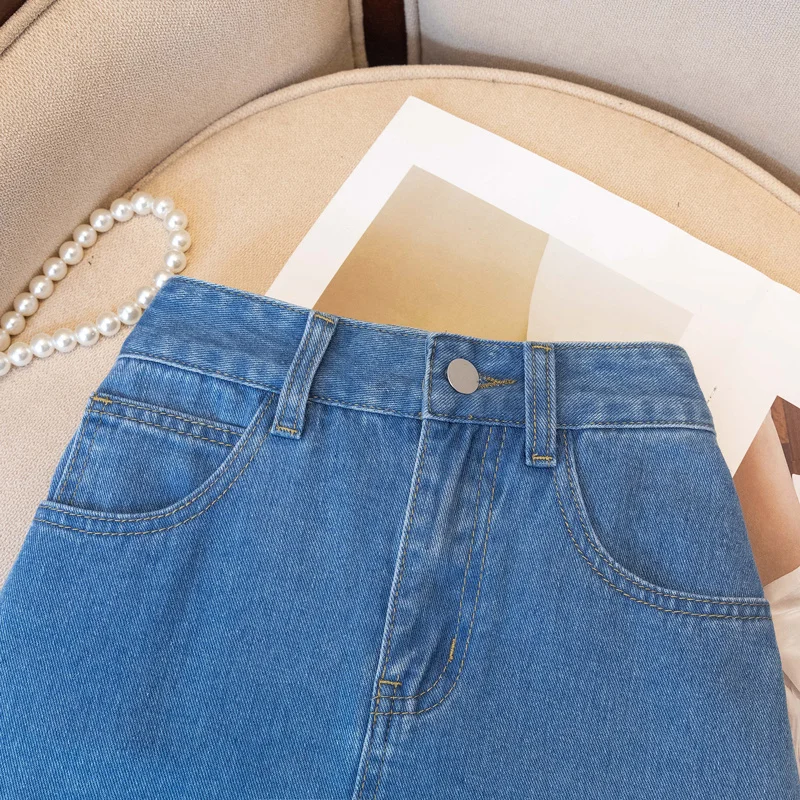 Taille haute S4XL jupe en jean pour femme décontractée dames Denim Dr Street Sle Patchwork ket Design ourlet à volants a-ligne ort S...