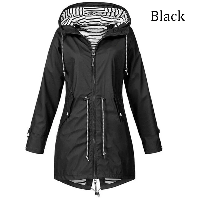 Fashionable women\'s windproof and waterproof trench coat Long sleeved coat Casual pants Zipper hooded raincoat S~5XL