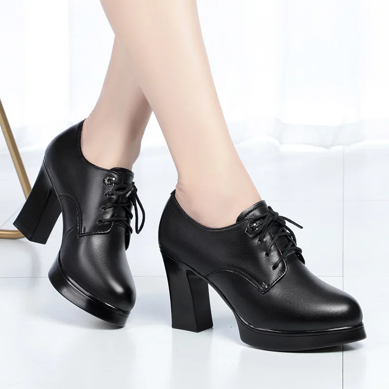 

DIMANYU Office Shoes Women High Heel 2025 New Genuine Leather Ladies Shoes Thick Heel Platform Pumps Fashion Dress Shoes Women
