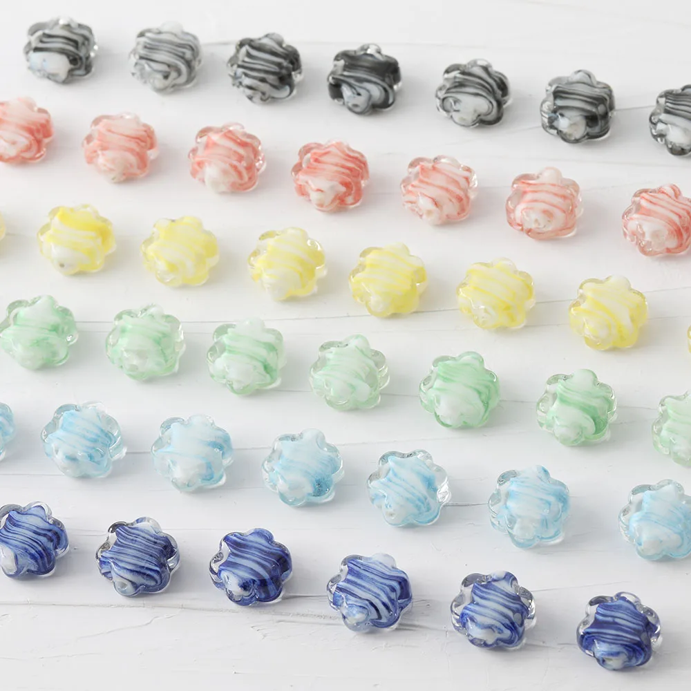 4PCS Glaze Glass Flowers DIY Straight Hole Bead Necklace Bracelet DIY Making Supplies Jewelry Material Accessories