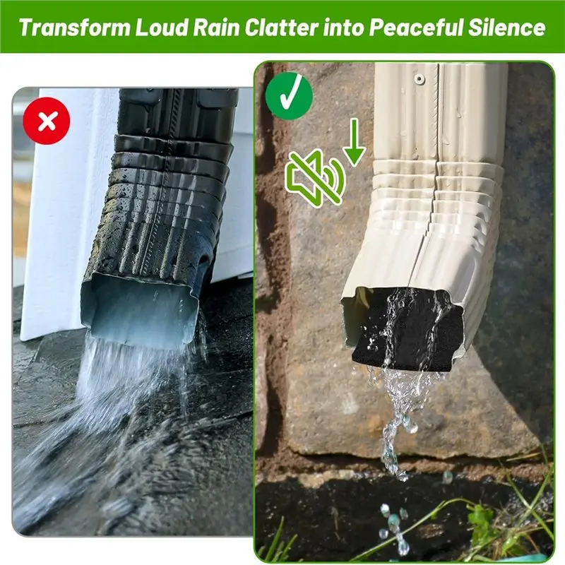 Amortecedor de ruído de calha de chuva AA76, pacote com 4, redutor de calha de 3,5 x 11,8 pol., redutor de gotejamento ajustável de inserção