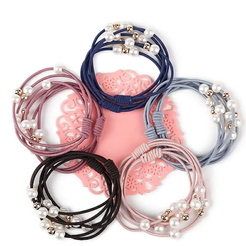 10pcs Basic Knot Pearls Elastic Hair Bands For Women Girls Solid Ponytail Holder Rubber Scrunchies Hair Accessories Wholesale