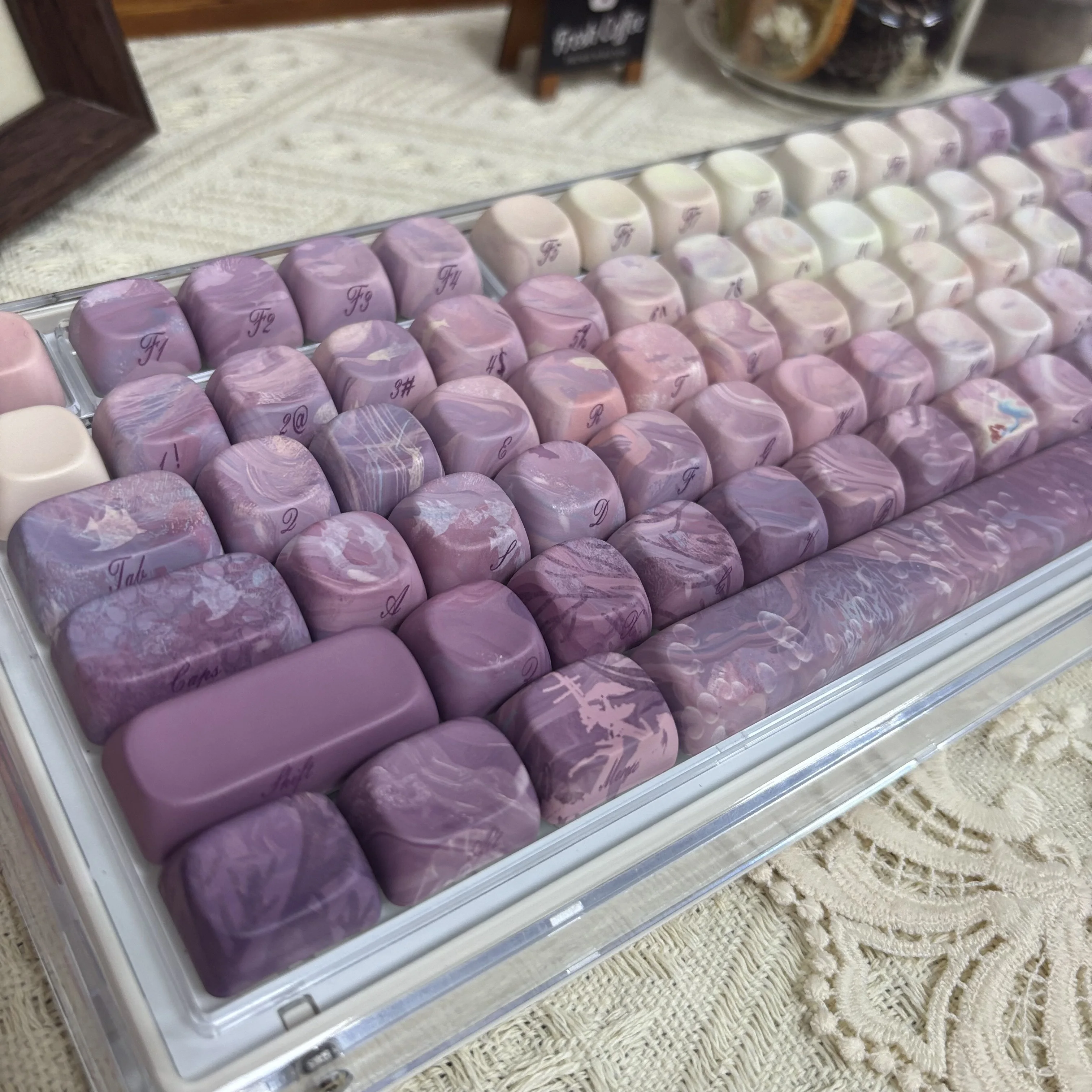 [Fall Of The Mermaid] Keycap MOA Side Engraved PBT Opaque Purple Aesthetic Round Keycap DIY Mechanical Keyboard Girl Gift Keycap