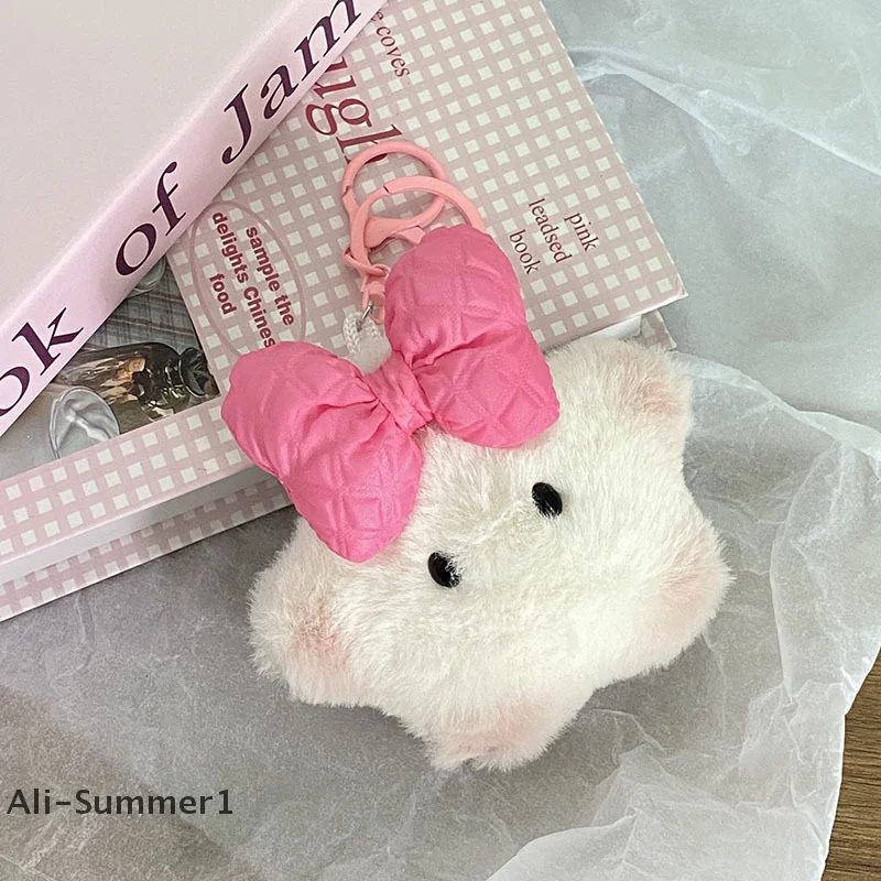 【E】Kawii Squeak Bow Star Plüsch-Schlüsselanhänger, niedlicher gefüllter Pentagramm-Puppen-Anhänger, Schlüsselanhänger, Tasche, Dekoration, Plüschtiere für Mädchen, Geschenke