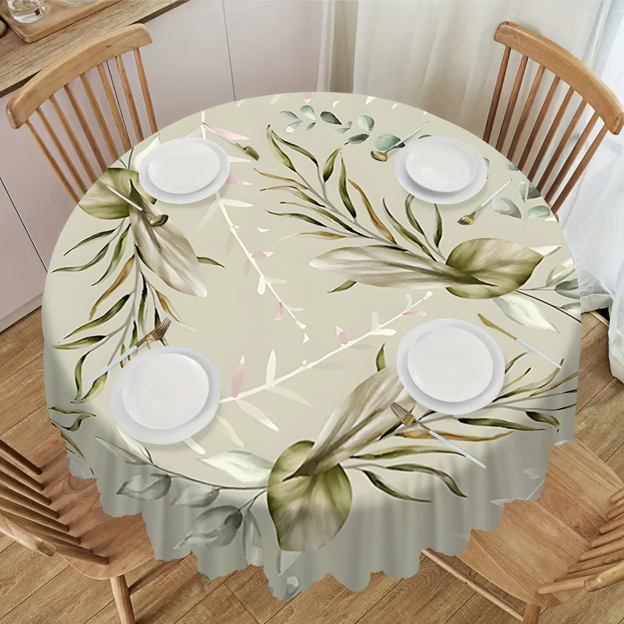 1 piece, polyester material, small and fresh green leaf patterned digital printed tablecloth, 4 different sizes.zyc