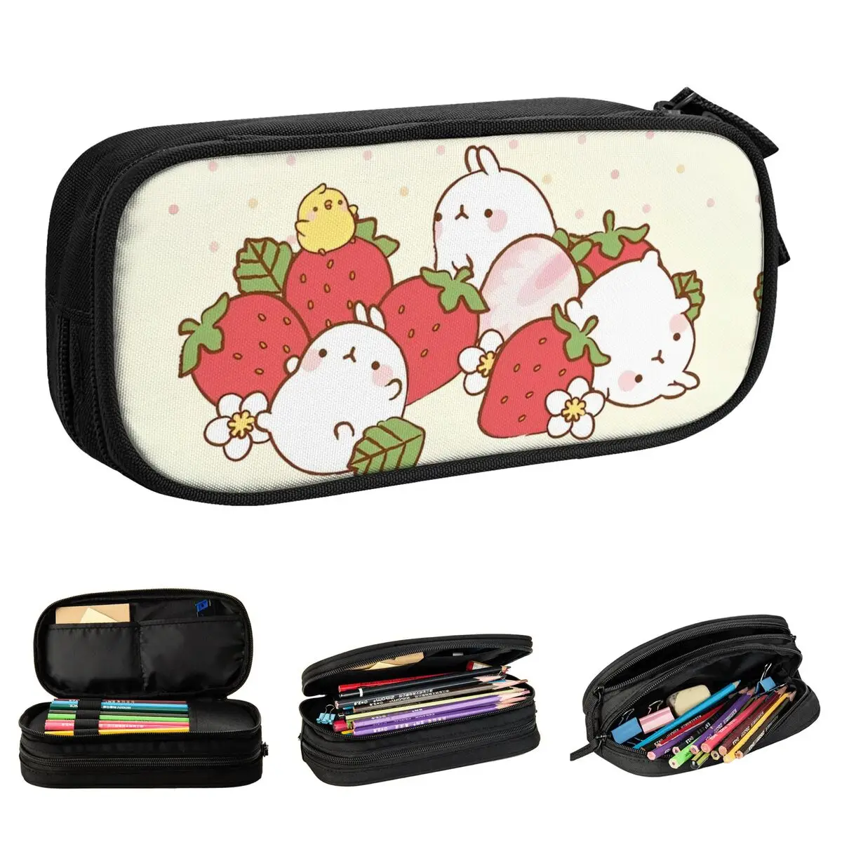 Cute Strawberry M-Molangs Piupiu Pencil Case Pencilcases Pen Kids Big Capacity Bag Students School Zipper Stationery