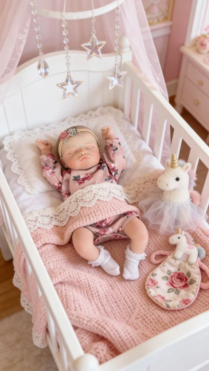 

NPK 17'' Reborn Rosalie Sleeping Baby Girl with Cloth Body/Full Body Vinyl 3D Paiting Skin with Many Details Veins Bebe Toys