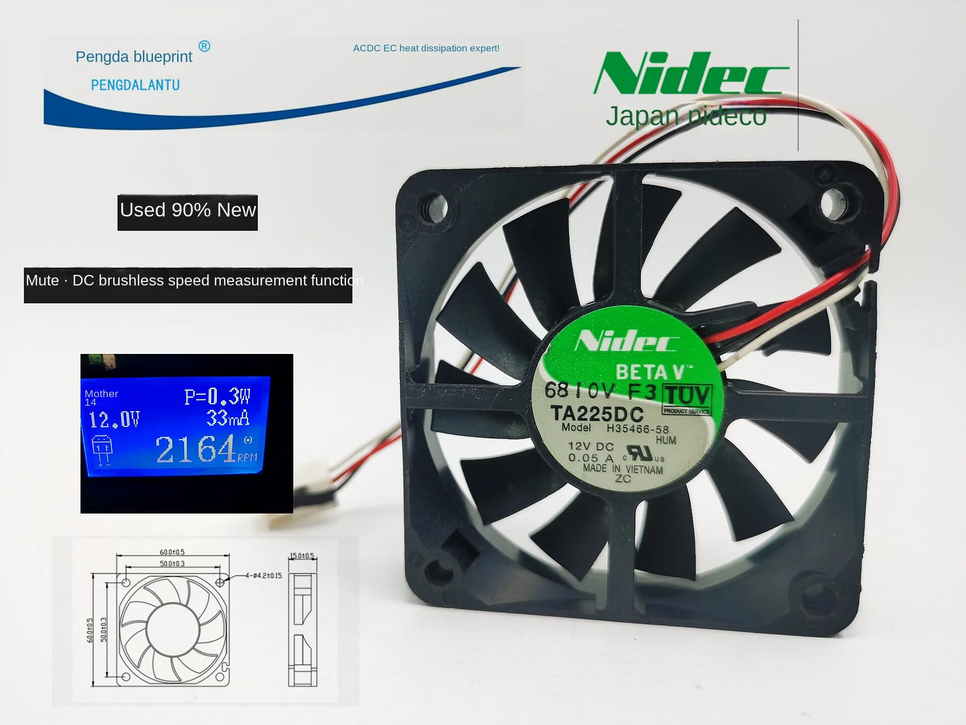 Nidec Mute H35466-58 Hydro Bearing 12v0. 05A Speed Measurement Function 6015 6cm Cooling  FAN 60*60*15MM