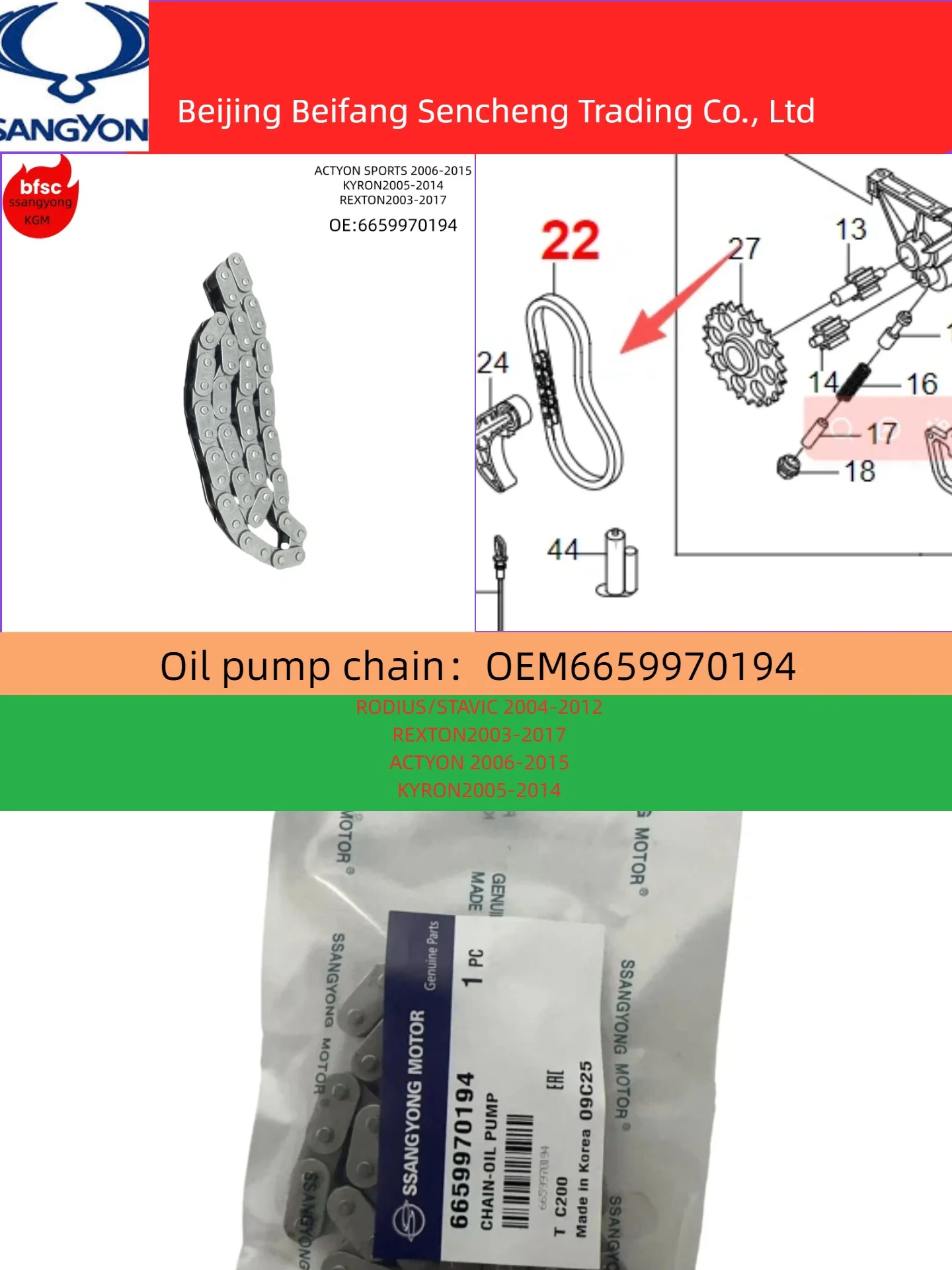 6659970194 for KGM/ssangyong REXTON oil pump chain D27DT
