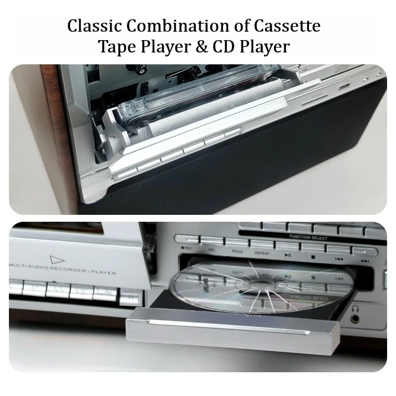 Vintage 8-in-1 Multifunctional Gramophone, Classic Vinyl Record Player with CD, Cassette, Radio & Speaker - view 4