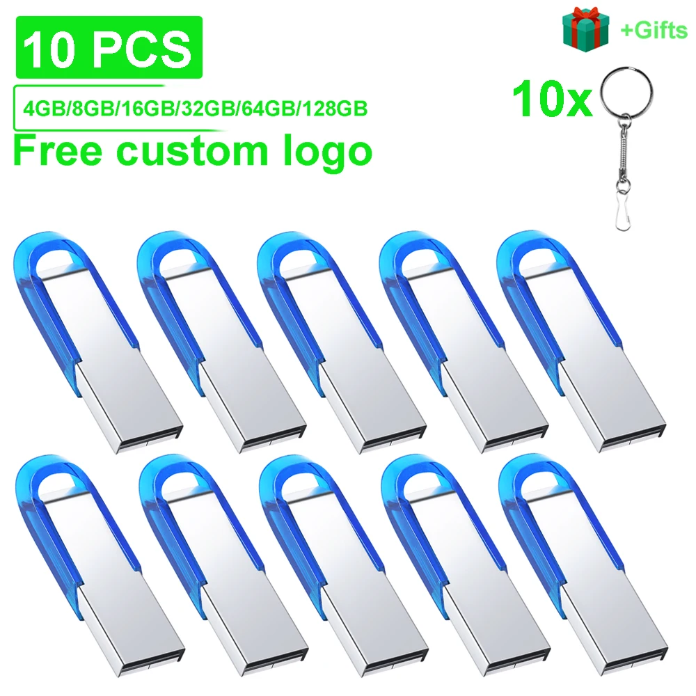 

10PCS/LOT Metal USB Flash Drive 128GB 100%Real Capacity Memory Stick 64GB Free Custom Logo Pen Drive 32GB Business Gift