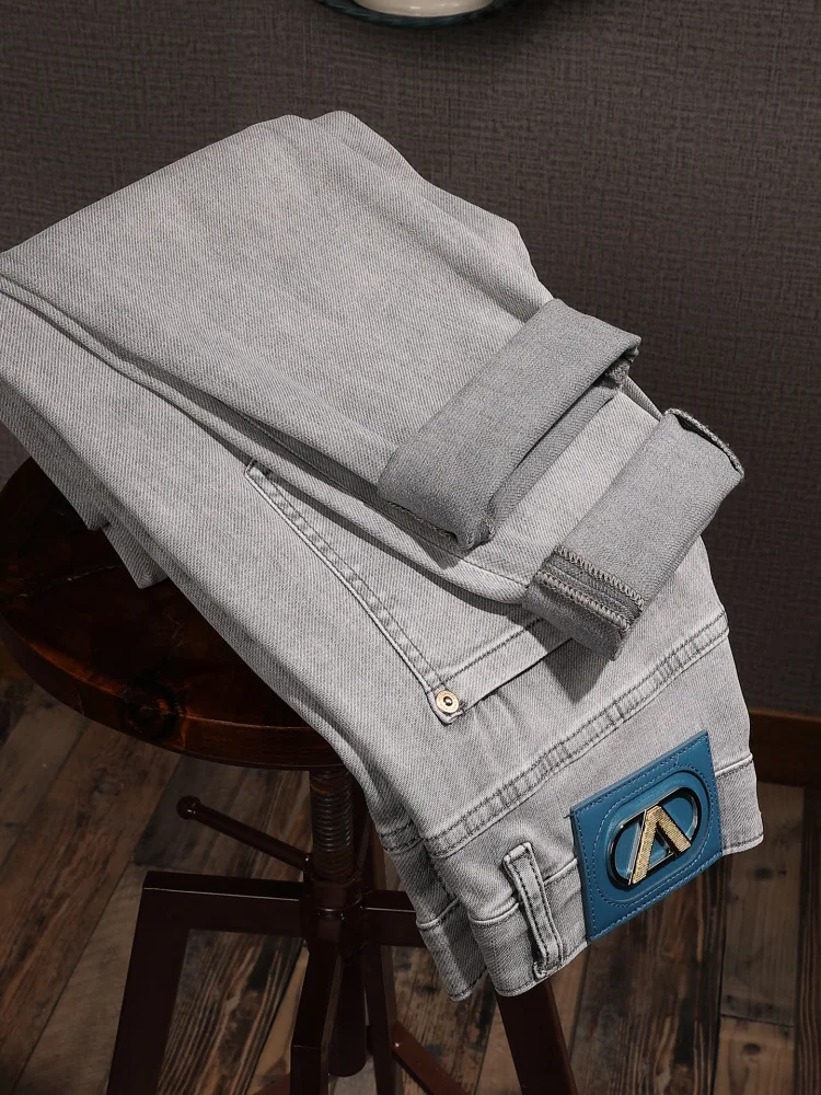 

jeans men's summer thin casual street trend stretch small straight tube fashionable light luxury pants
