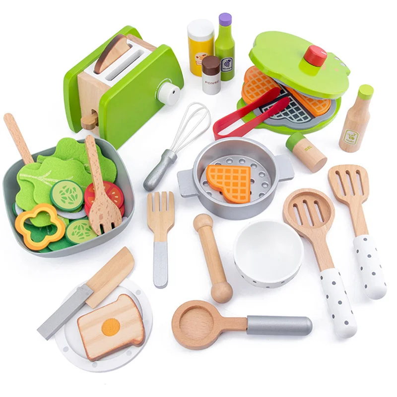 

2X Children Kitchen DIY Cooking Pretend Play Simulation Wooden Kitchen Food For Kids Set - Salad Vegetable