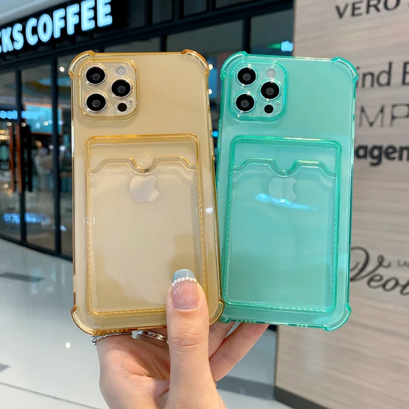 Clear Card Bag Transparent Phone Case For iphone 11 12 13 mini 14 Pro X Xr Xs Max 6 7 8 Plus Shockproof Soft Bumper Clear Cover image 3