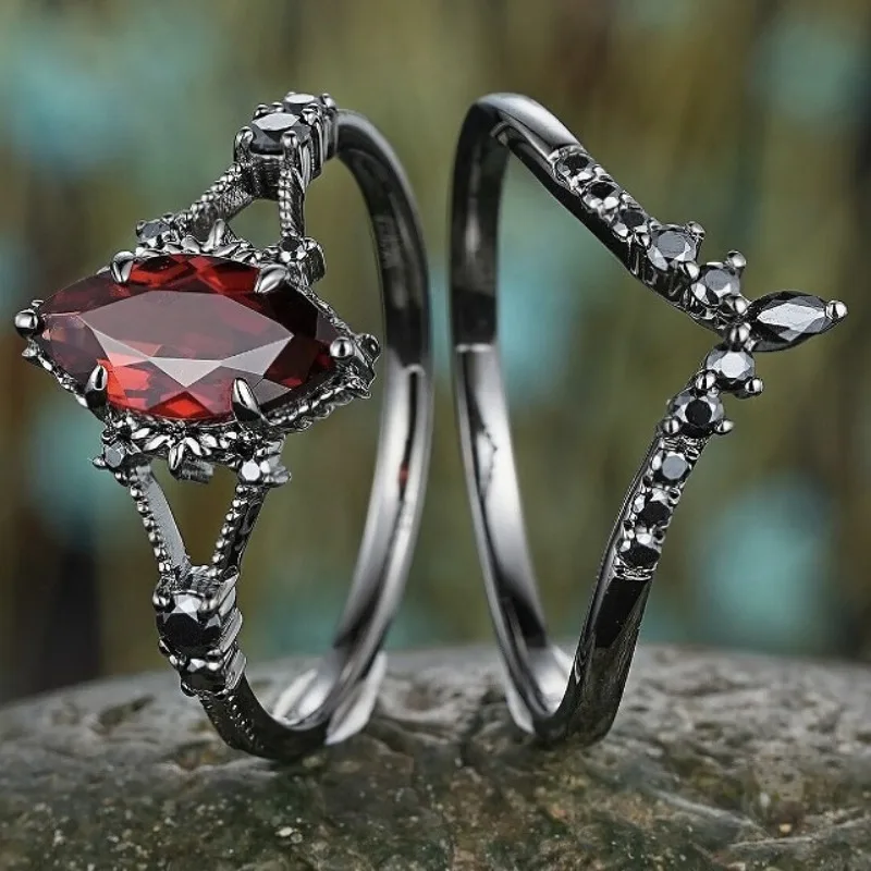 European and American new dark wind red horse eye zircon retro women's personality ring