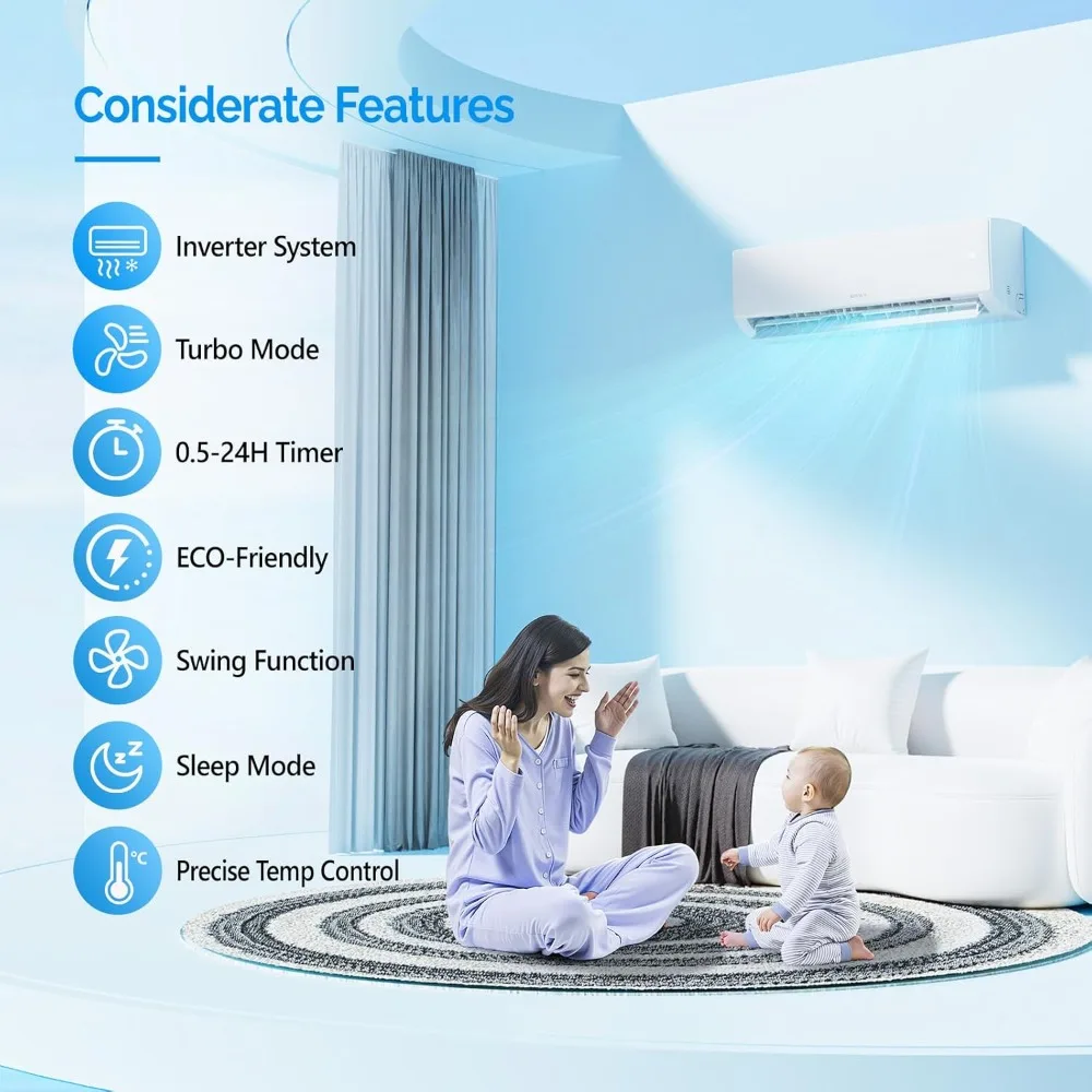 12000 BTU Mini Split AC/Heating System with Inverter, 21 SEER2 Energy Saving 115V Ductless Split-System Air Conditioner