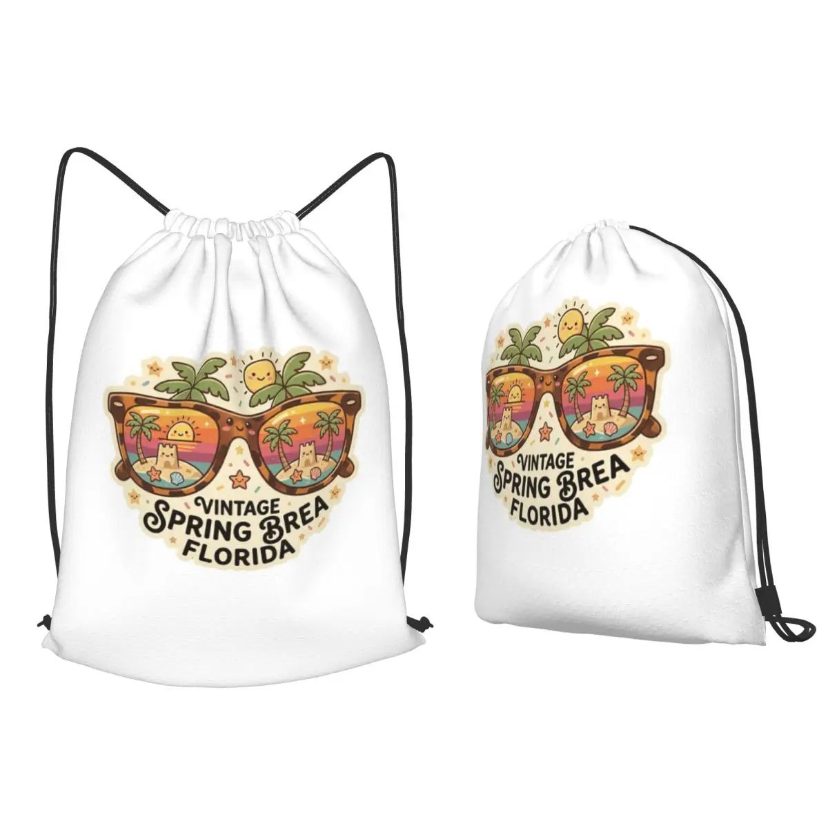 Spring Break Florida - Retro Sunset Sunglasses Backpacks Casual Drawstring Bundle Pocket Sundries Bag Book Bags for Man Woman