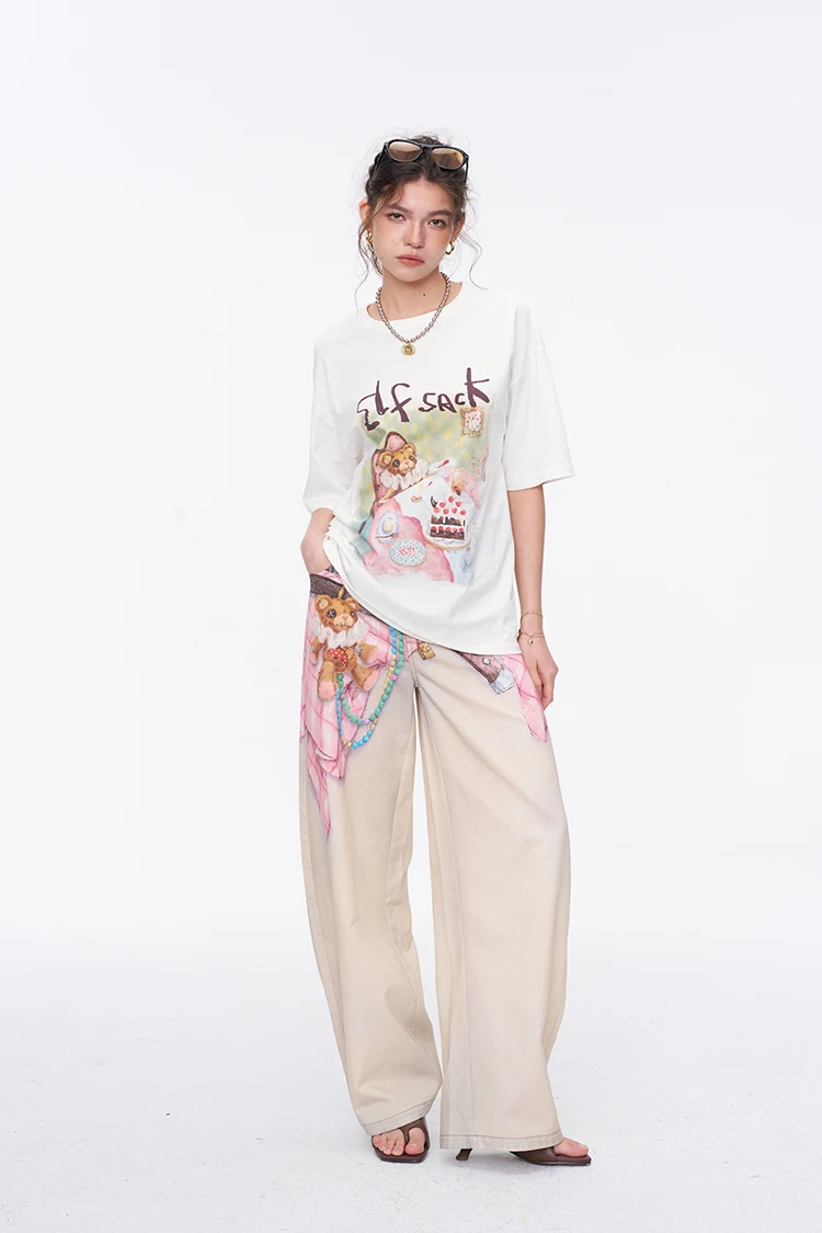 ELFSACK Women's Sweet Short Sleeve Graphic Tee with Cute Print, T-Shirt with Multiple Color Options, Loose Casual Autumn Top