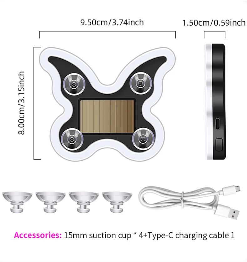 1PCS Solar Powered Butterfly Shaped USB Night Light Bedroom Window Atmosphere Light With Suction Cup Rechargable Party Decor