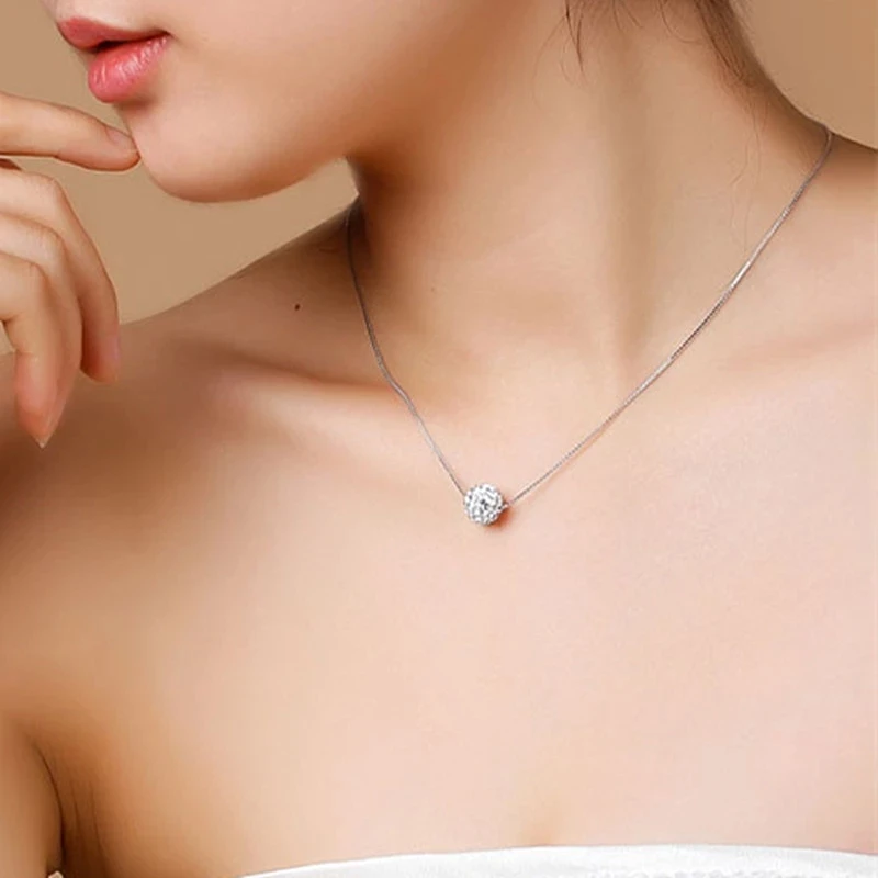 Simple Rhinestone Silver Color Small Ball Pendant Shiny Choker For Women Short Chain Neck Jewelry Clavicle Necklace Fashion Gift