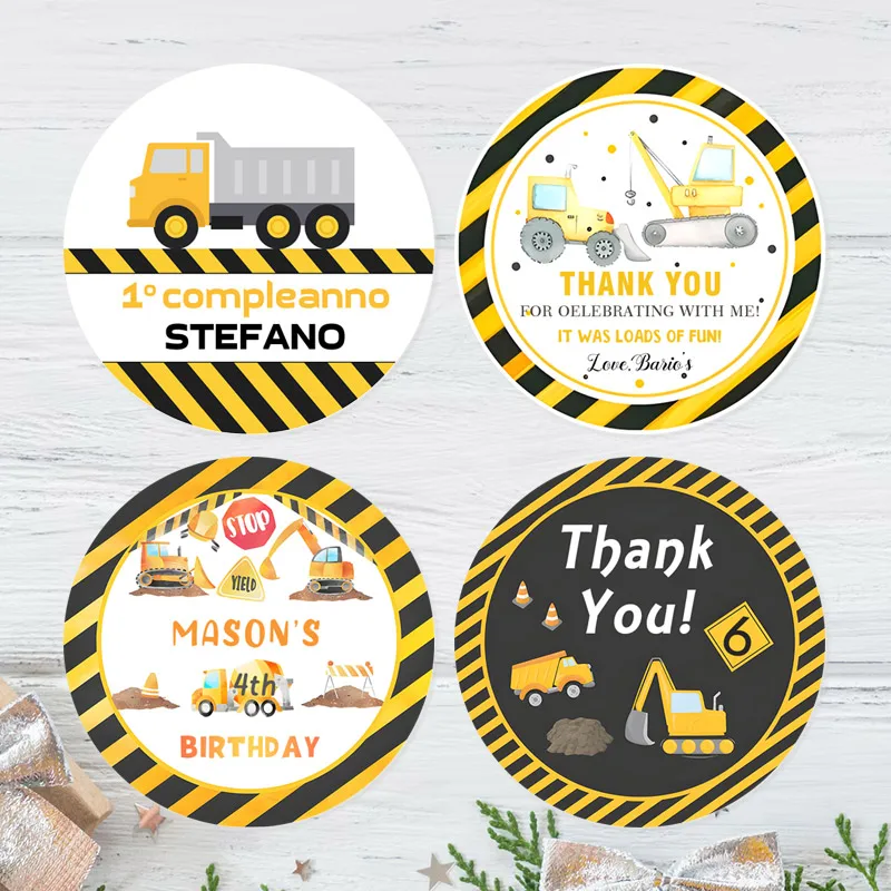 Custom excavator party stickers kids Car construction sticker birthday party baby shower baptisms Thank you for label stickers