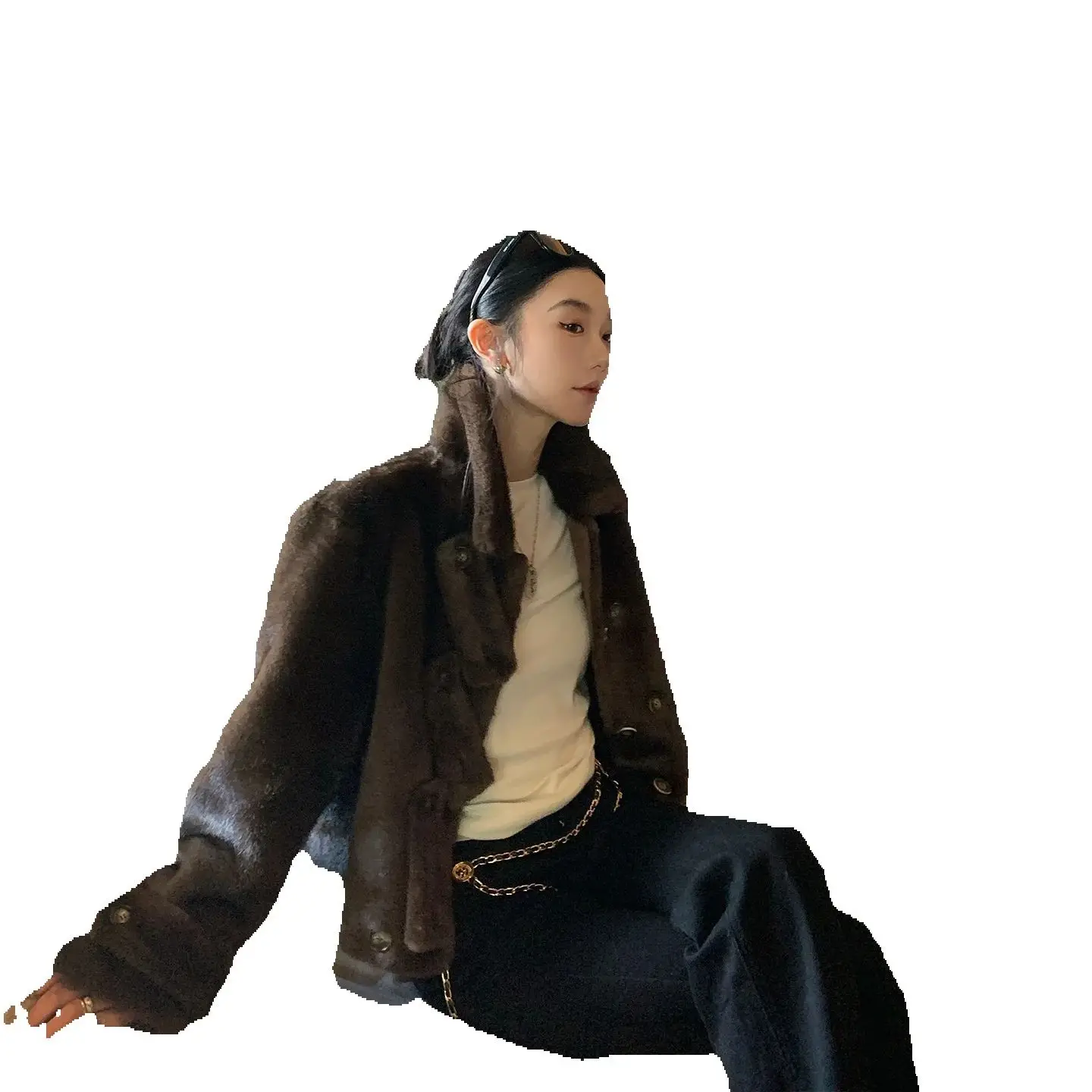 

A new, retro and warm fur coat for women in winter with a stand-up collar imitating mink fur