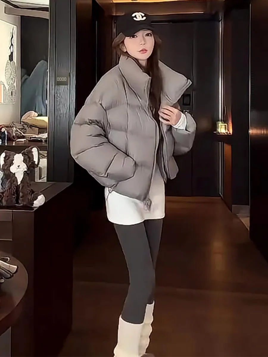 

New National Stand Thiened ort White Du down Puffer Jaet Women's Winter Warm Outerwear Stand Collar Loose Fit Brea...