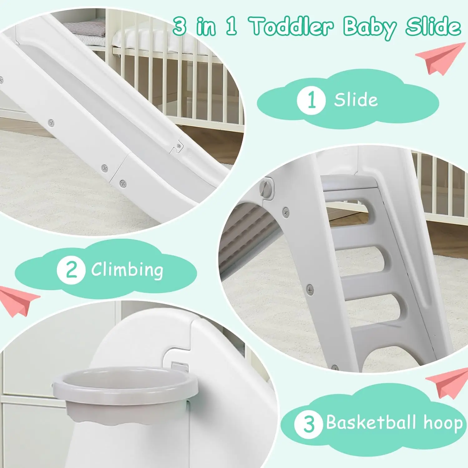 Scivolo per bambini Scivolo per bambini Set di scivoli per scalatore da gioco per bambini per interni con canestro da basket