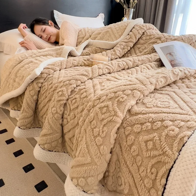 Thick Warm 3D Embossed Velvet Blanket Double Layer Fleece Warmth Autumn Winter Blankets for Bed Fluffy Plush Sofa Throw Blanket