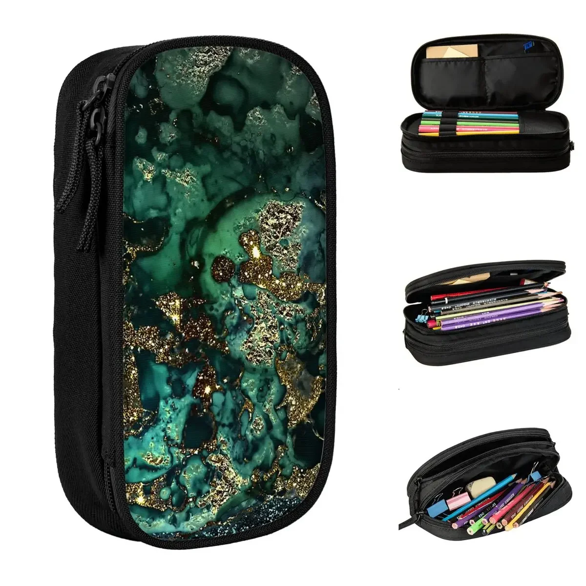 Gold Indigo Malachite Marble Pencil Cases Marbled Texture Pencilcases Pen Box Big Capacity Bag Students School Stationery