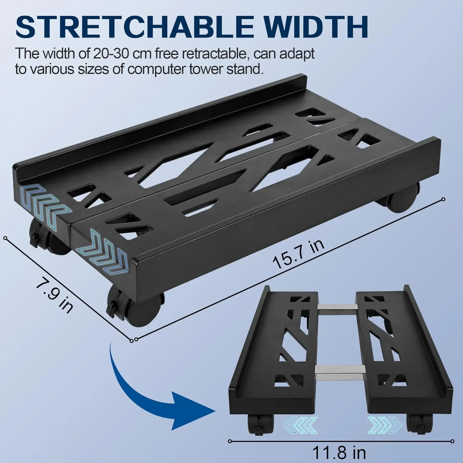 Adjustable Mobile CPU Stand, Heavy-Duty Desktop Stand with Rolling Caster Wheels, PC Riser Fits Most PC Gaming Desk Accessories