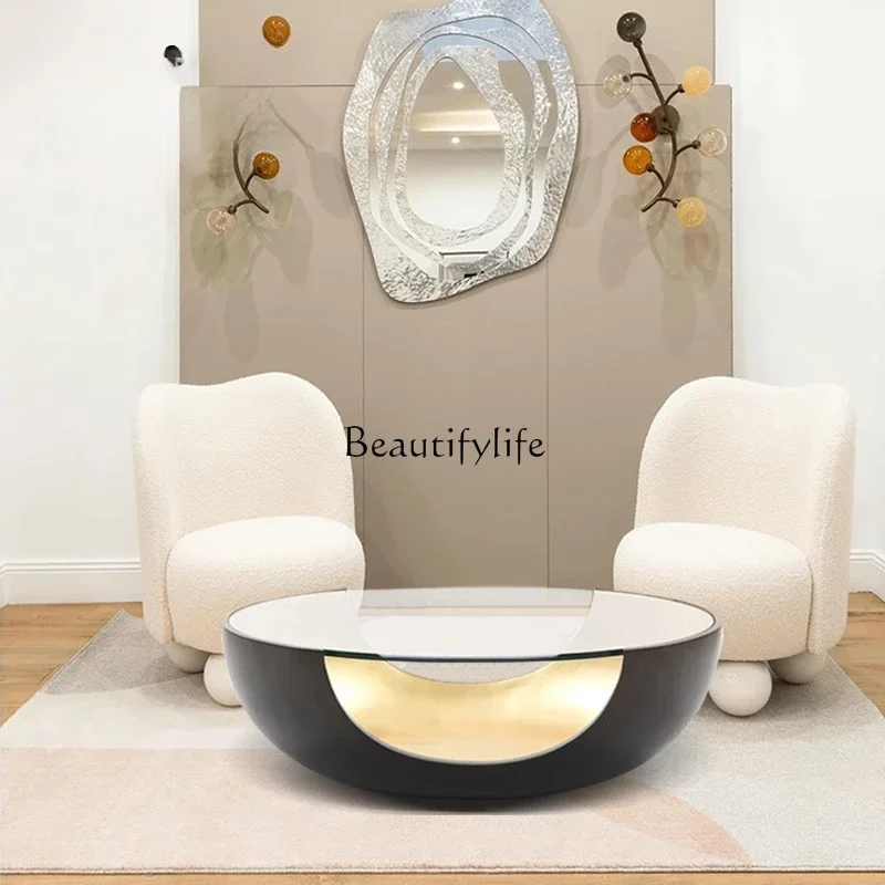 طاولة قهوة شفافة مستديرة من LJYsimple، شقة صغيرة، شخصية عصرية لغرفة المعيشة، وعاء زجاجي، كونترتوب صغير مبتكر #2