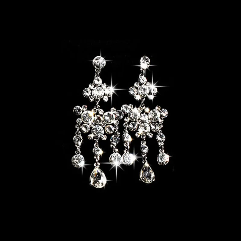 Charming Bride Necklace Earrings Rhinestone Jewelry Sets Light And Screen Setting Difference Suitable For Almost Any Hair Styles