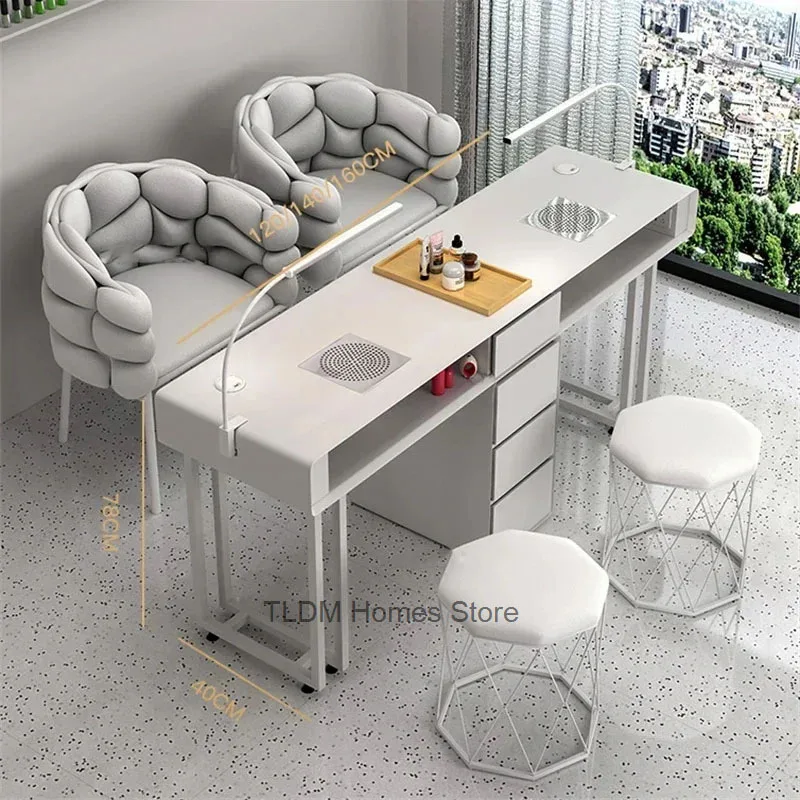 Table de manucure simple et Double moderne avec tiroirs, ensemble Table et chaise pour ongles de Style crème, Table de luxe légère pour magasin de manucure