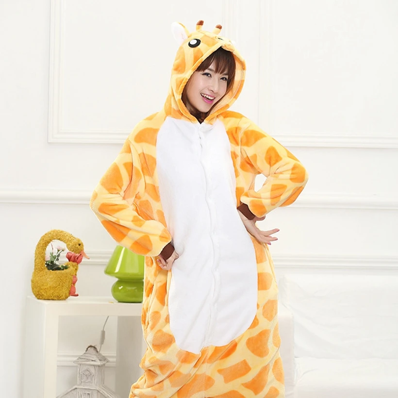 Giraffe Onesie Adult Animal Pajamas Suit Women Men Kids Sleepwear Onepiece Winter Anime Jumpsuit Halloween Christmas Cosplay