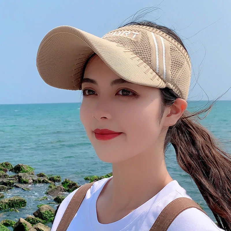 Cycling Jogging Sun Visor Women Sports Running Golf Empty Top Hat Stretch Knitted Breathable Mesh Sun Shade Visor Baseball Cap