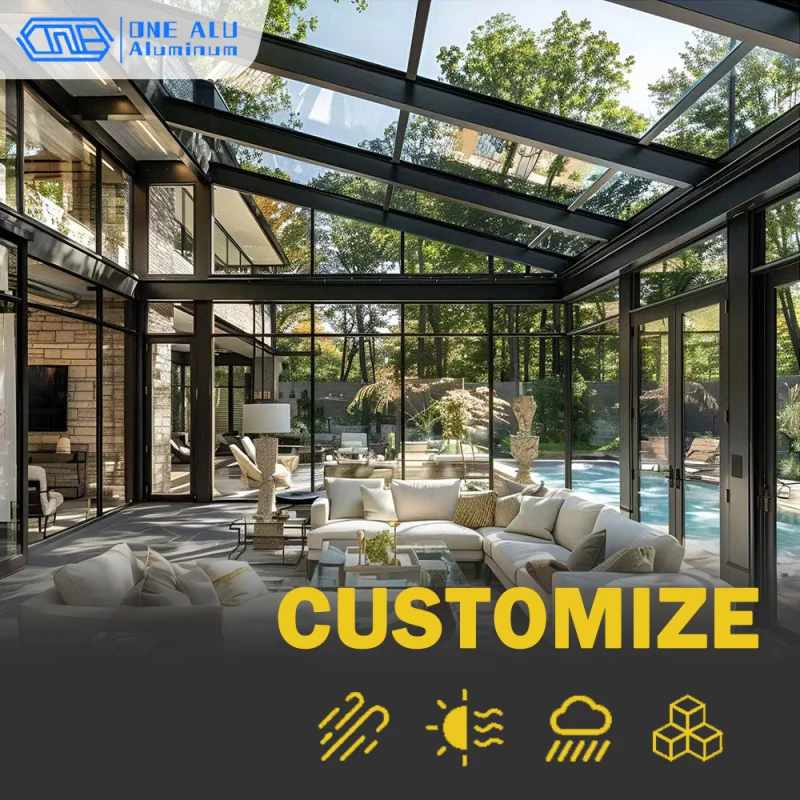 New Design Aluminum Sunroom Kit Heavy Duty Glass House All Weather Outdoor Patio Enclosure For Backyard Garden Solarium