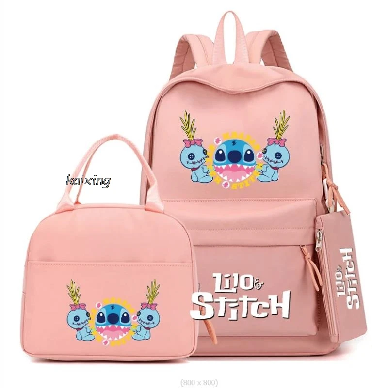 

3Pcs/Set MINISO Disney Stitch School Bags For Teen Girls&boys School Backpack Cartoon Bookbag Lovely Satchel +Lunch bag