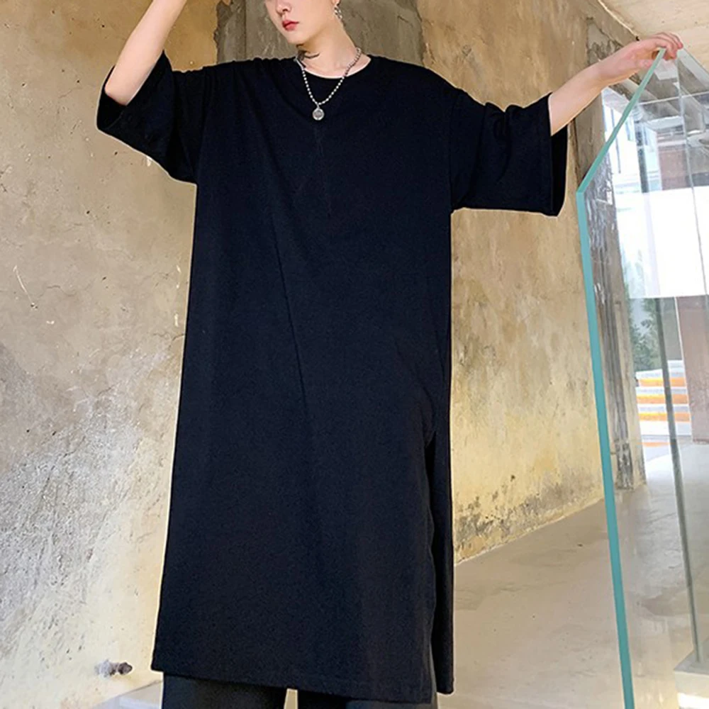 

XS-5XL Summer New Men's Solid Color Long T-Shirt American Retro Fashion Trend Street Casual Simple Loose Breathable Men's Top