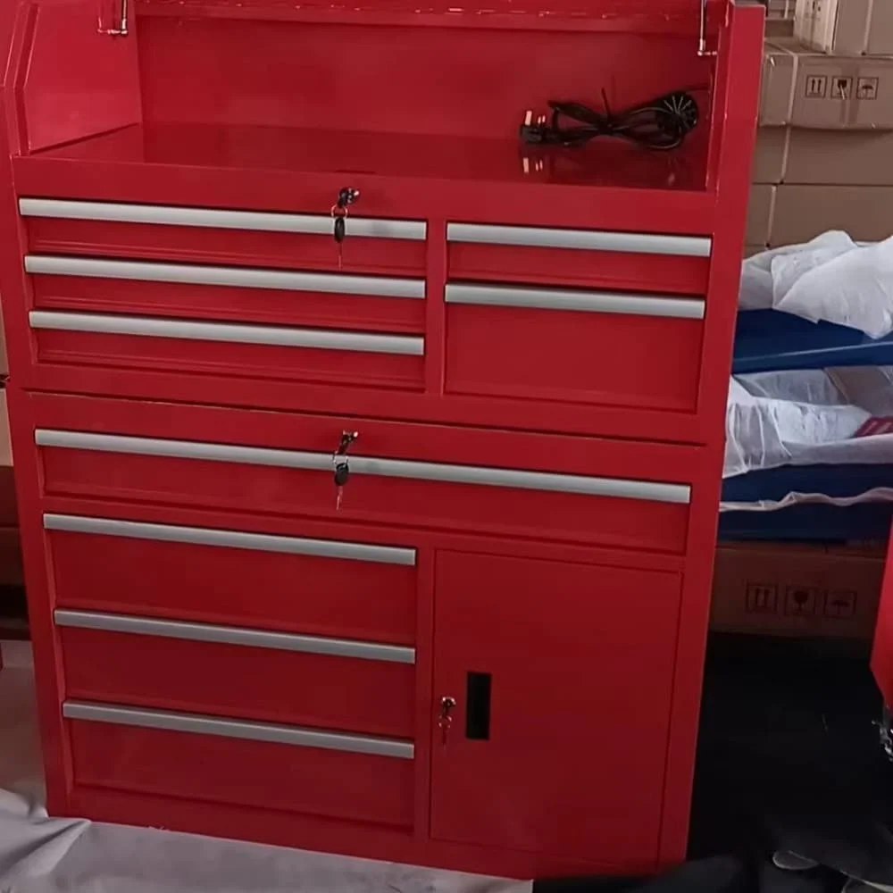 Red Steel Storage Combo With 9 Drawers And 1 Door