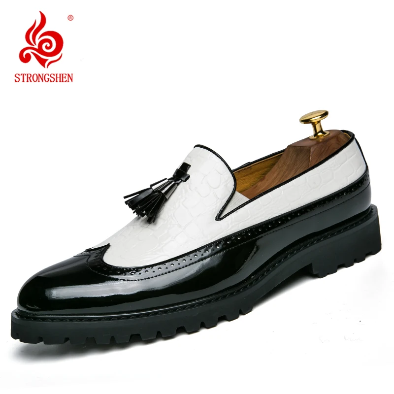 STRONGSHEN Men Dress Shoes Tassels Leather Shoes Loafers Wedding Party Casual Shoes Formal Business Shoes Slip-on Gentleman Shoe