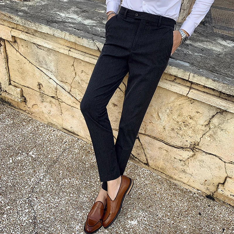 Boutique Fashion Solid Color Mens White Business Casual Suit Pants Male Slim Casual Trousers Wedding Dress Suit Pants