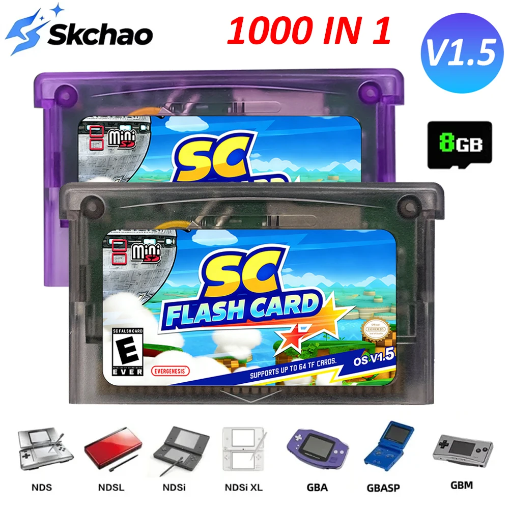 Nouvelle carte SCFW V1.5 Mini SC 1000+ en 1 Flash GBA pour GBA GBC GB NES avec adaptateur et carte TF 8G, accessoires pour console de jeu