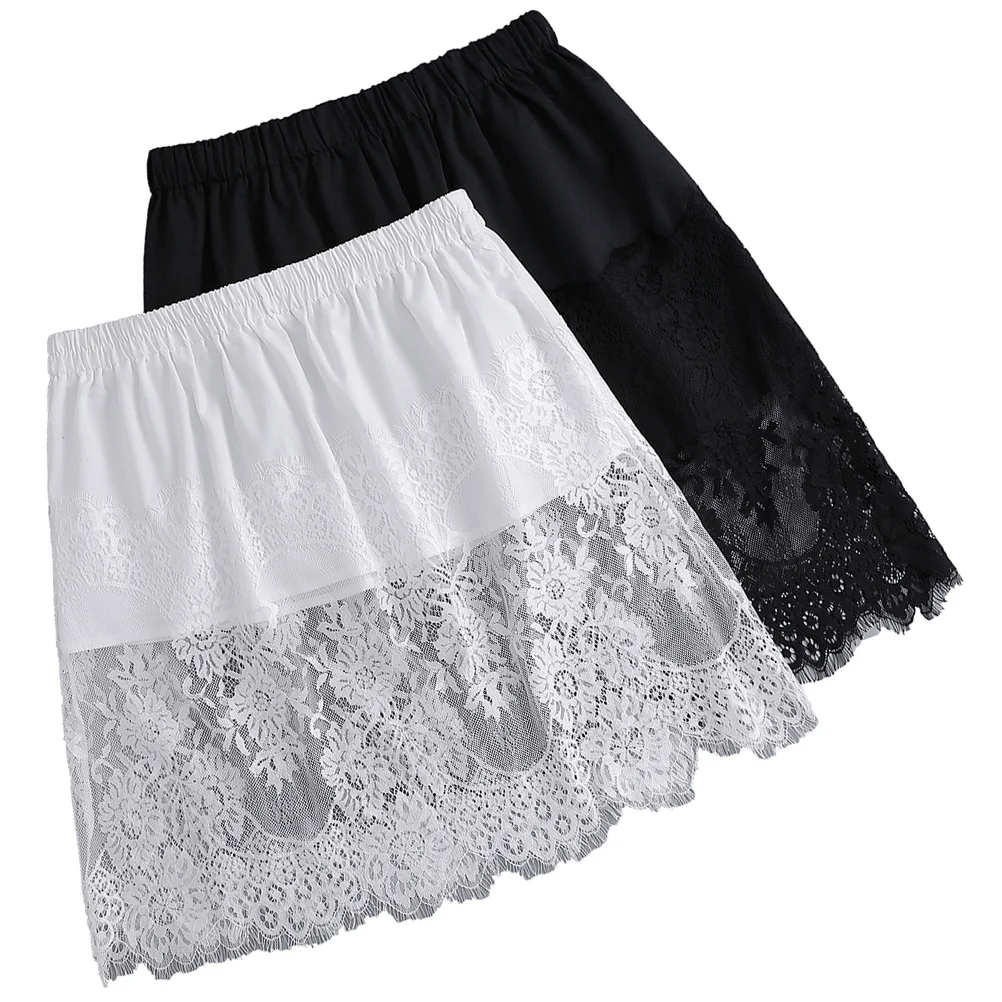 

2 Pcs Black White Fake Hemline Half Skirts Lightweight Fashion Layered Design Wide Uses Lace Extender Women Shirt