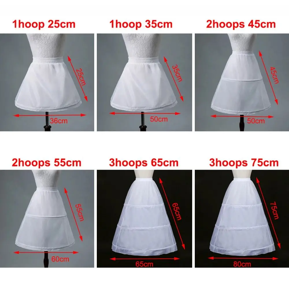 جديد الأبيض الفتيات ثوب نسائي كرينولين 1/2/3 الأطواق تنورة قصيرة الكرة ثوب تنورات الأطفال