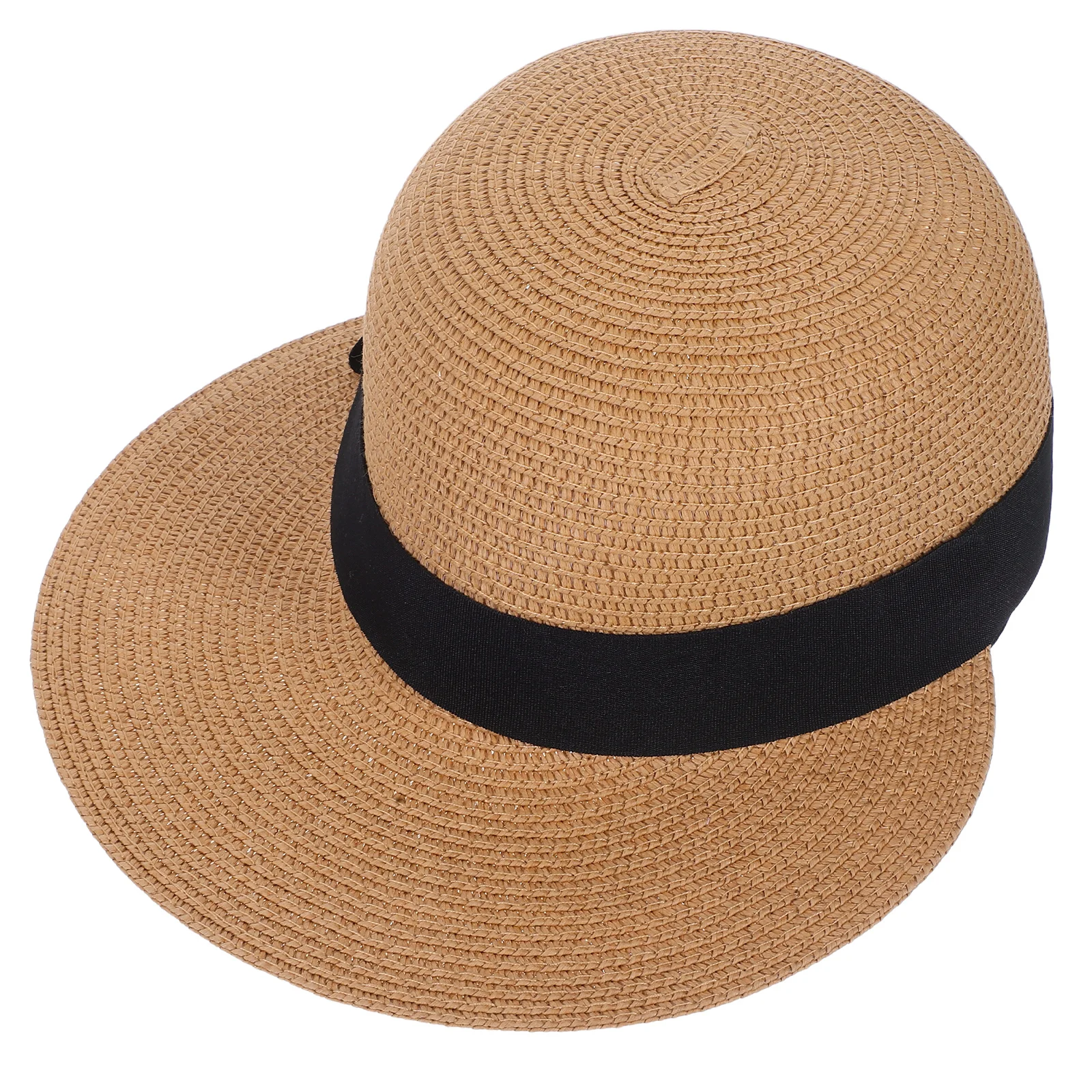 

Straw Sun Hat Baseball Cap Portable Knitted Light Brown Natural Fiber Beach Short Brim Travel