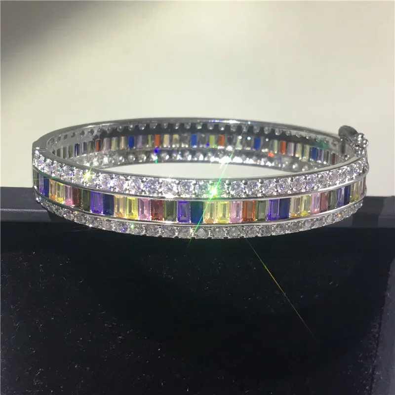 Trendy 925 Sterling Silver Bangle Baguette Cut Grown Diamond Party Engagement Bracelets for Women Bridal Wedding Accessaries image 4